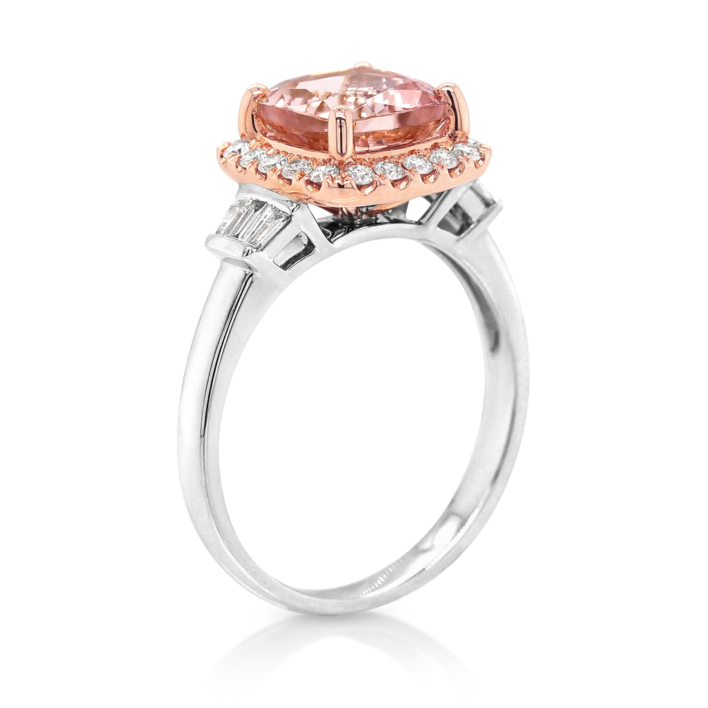 18ct White Gold Square Morganite & Diamond Halo Ring TDW 0.4