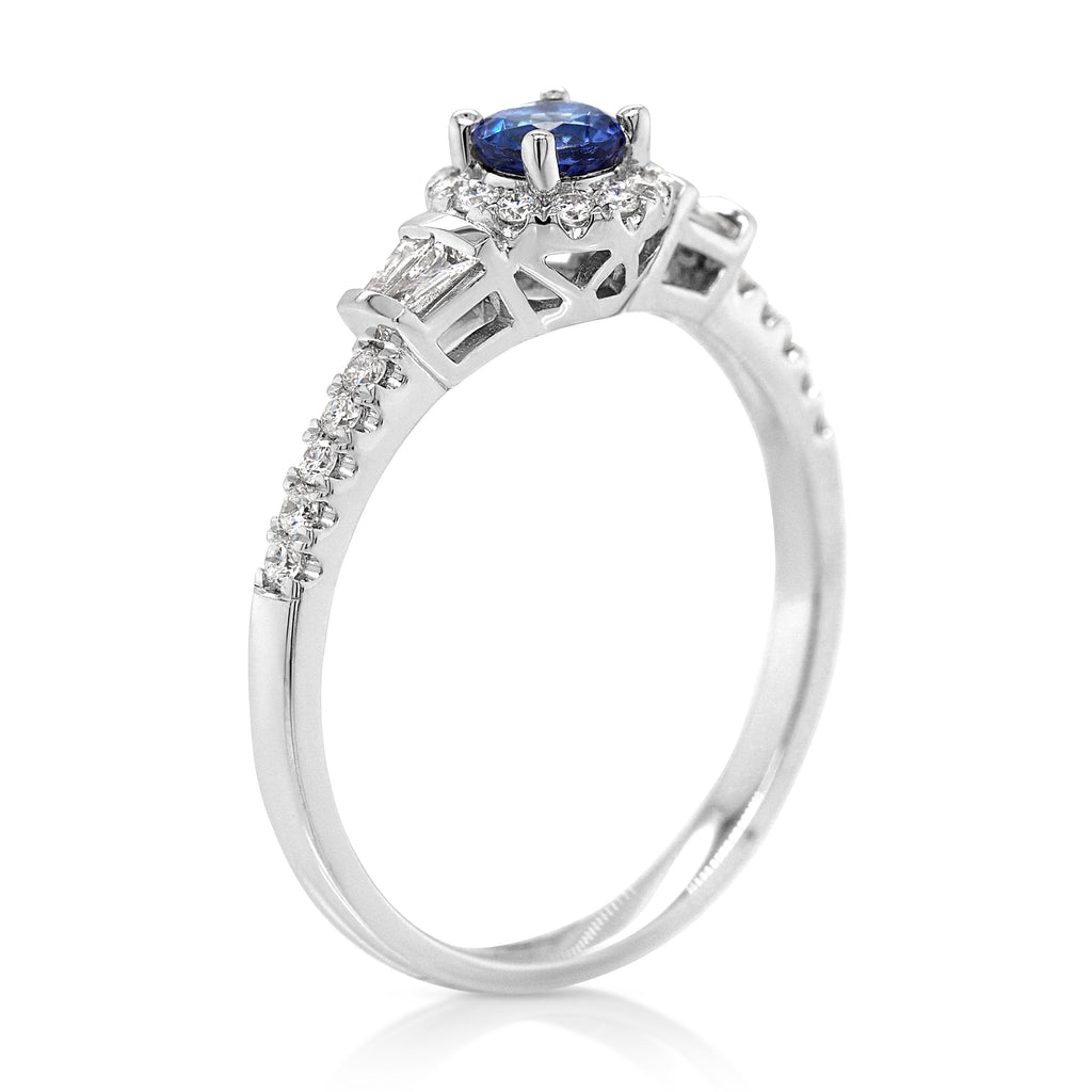 18ct White Gold Tanzanite & Baguette Diamond Halo Ring TDW 0