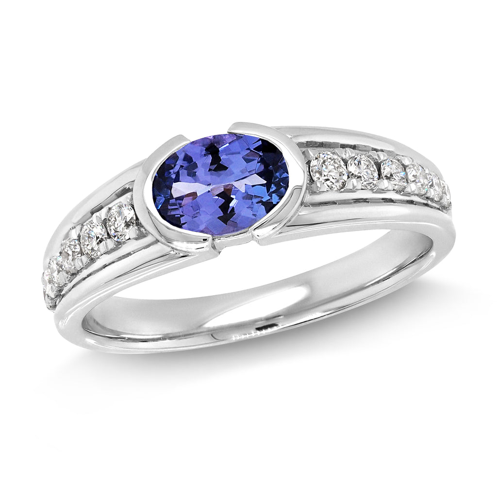 18ct White Gold Oval Tanzanite & Diamond Ring TDW 0.26CT