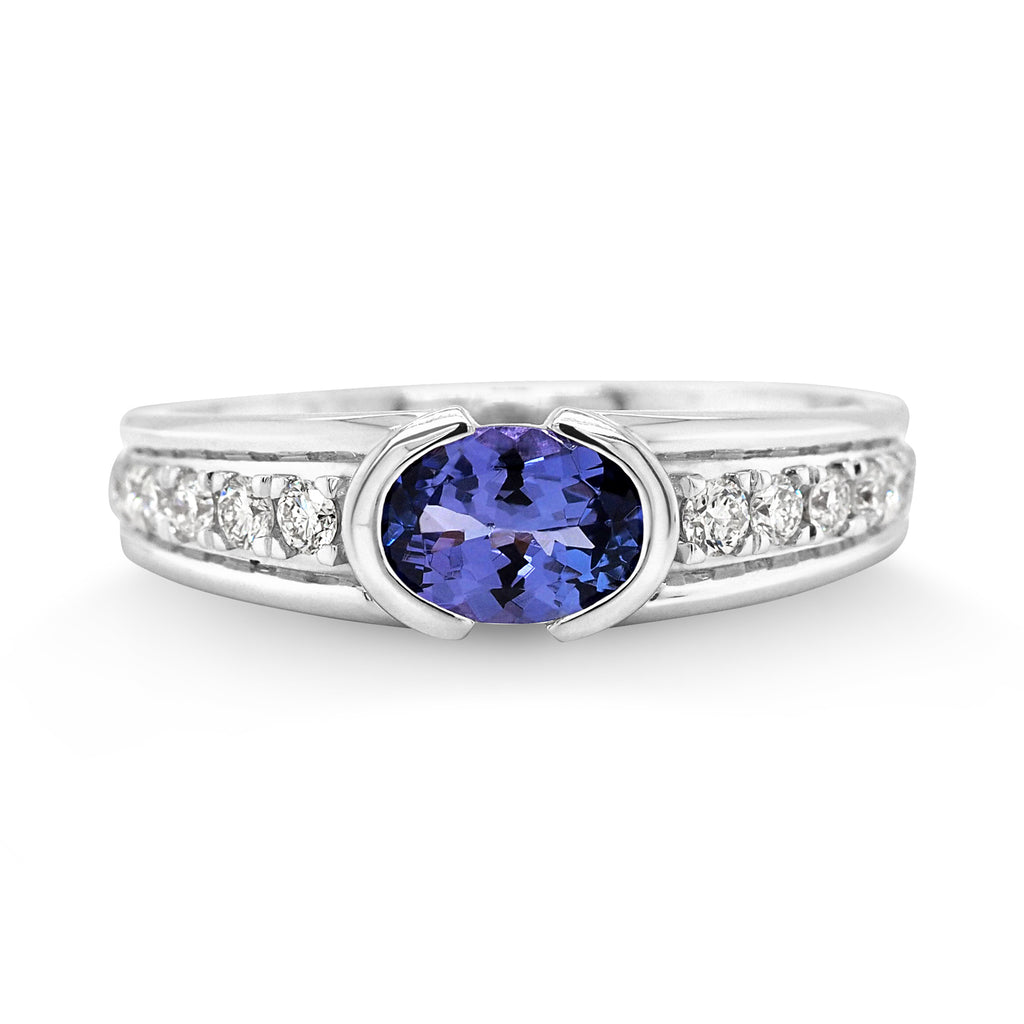 18ct White Gold Oval Tanzanite & Diamond Ring TDW 0.26CT