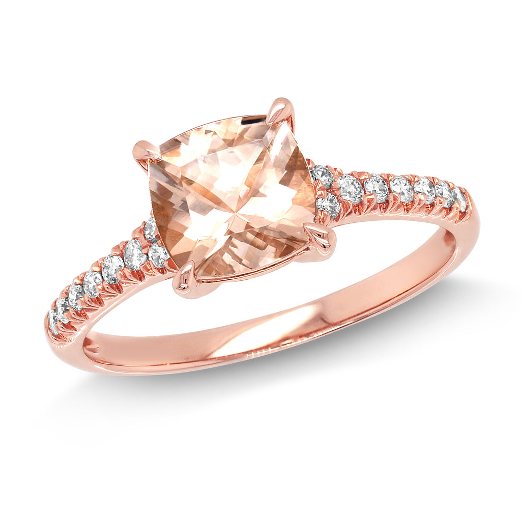 18ct Rose Gold Cushion Cut Morganite & Diamond Ring TDW 0.15