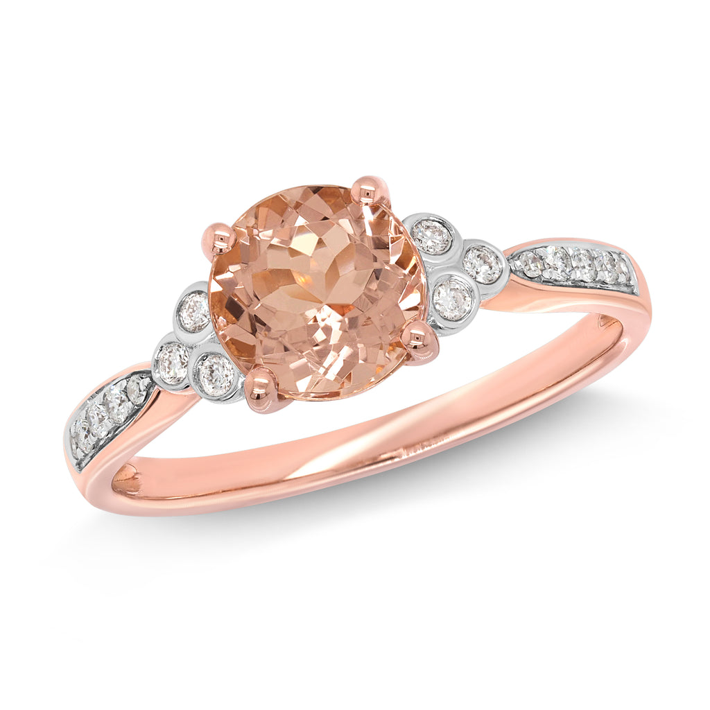 18ct Rose Gold Brilliant Cut Morganite & Diamond Ring TDW 0.