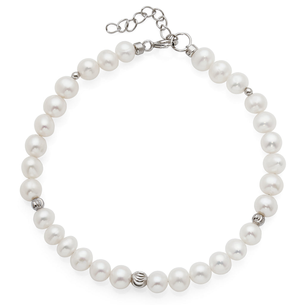 White Potato Pearl & Sterling Silver Ball Bracelet