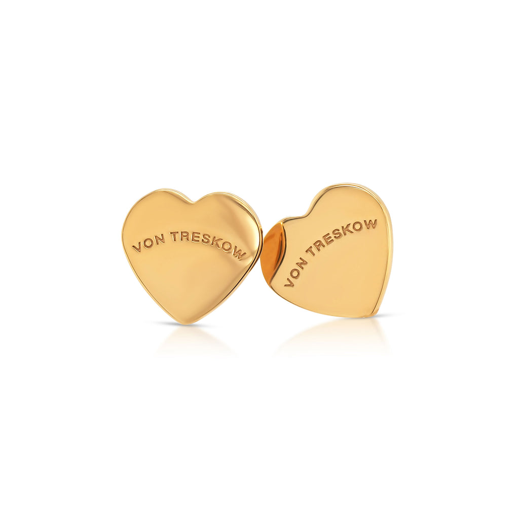 Von Treskow Logo Gold Tone Flat Heart Stud Earrings FHS-Y