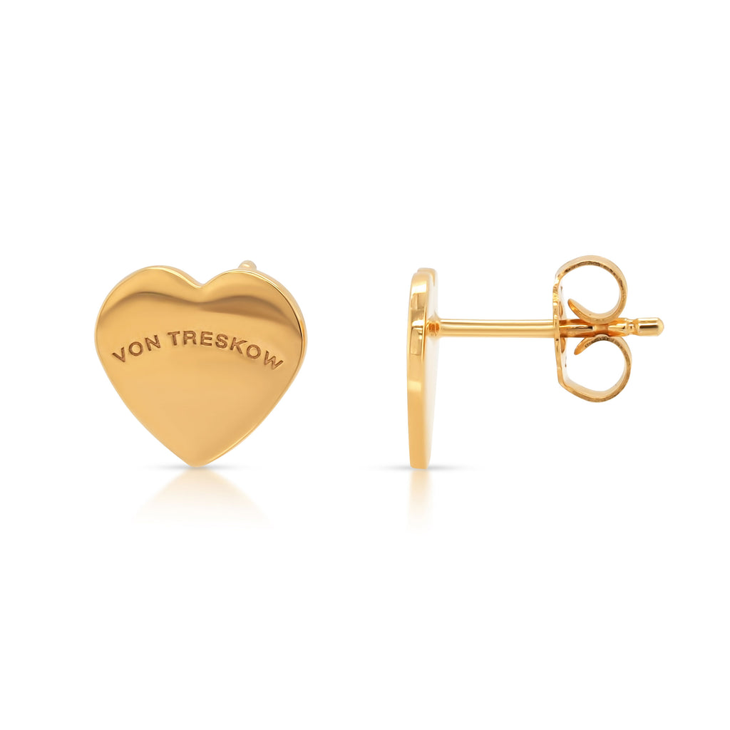 Von Treskow Logo Gold Tone Flat Heart Stud Earrings FHS-Y