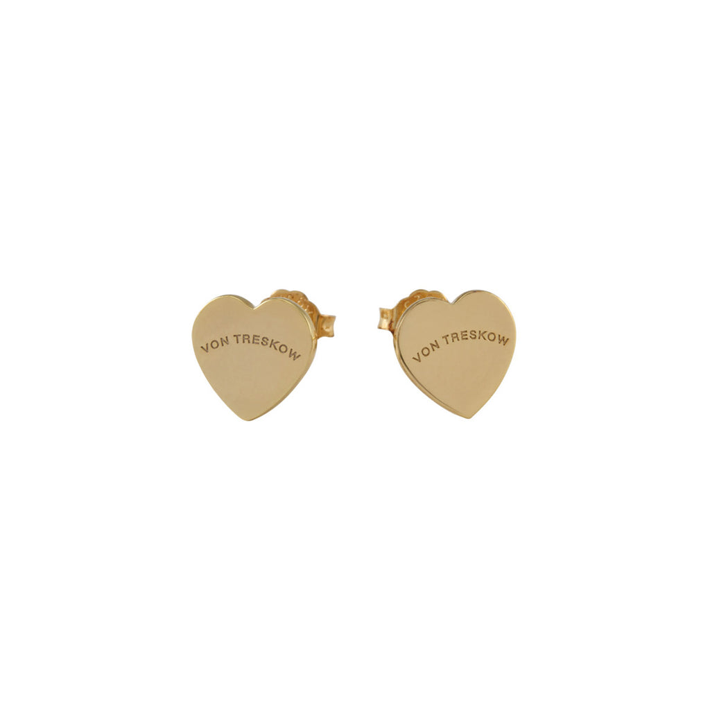 Von Treskow Logo Gold Tone Flat Heart Stud Earrings FHS-Y