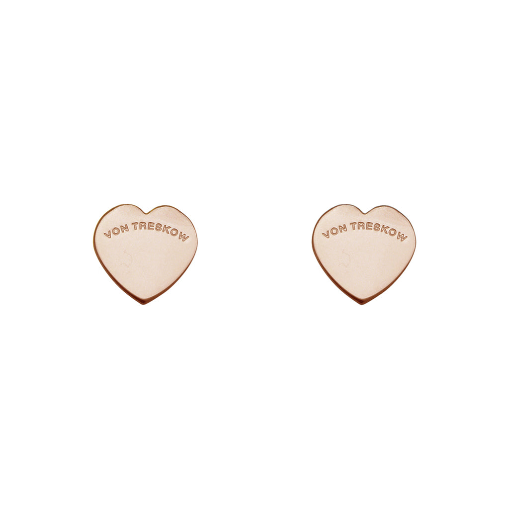 Von Treskow Rose Tone Sterling Silver Flat Heart Studs FHS-R