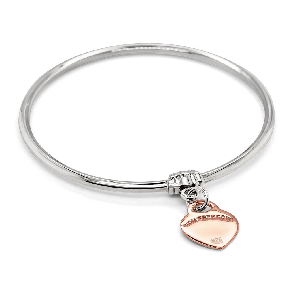 Von Treskow Rose Tone Flat Heart Charm Art Deco Bangle CDB07