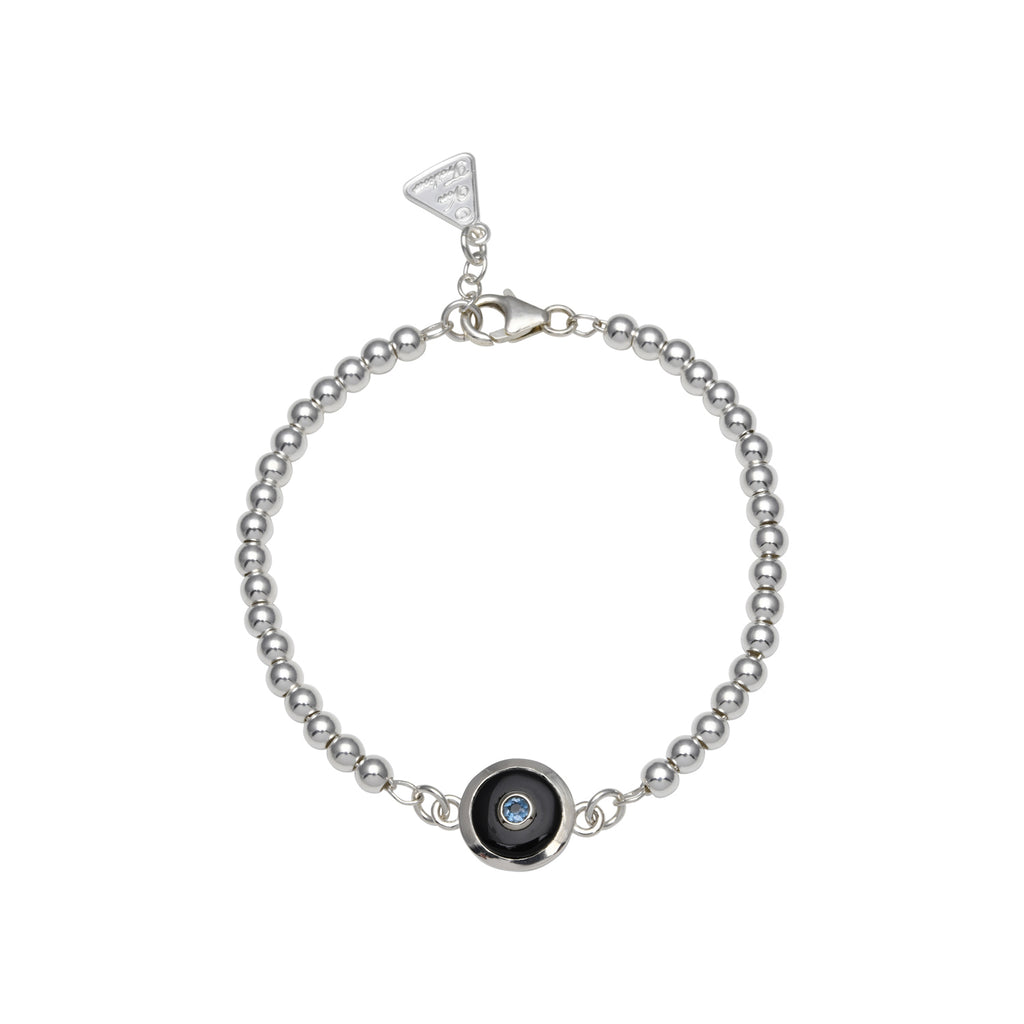 Von Treskow Sterling Silver Onyx & Blue Topaz Ball Bracelet