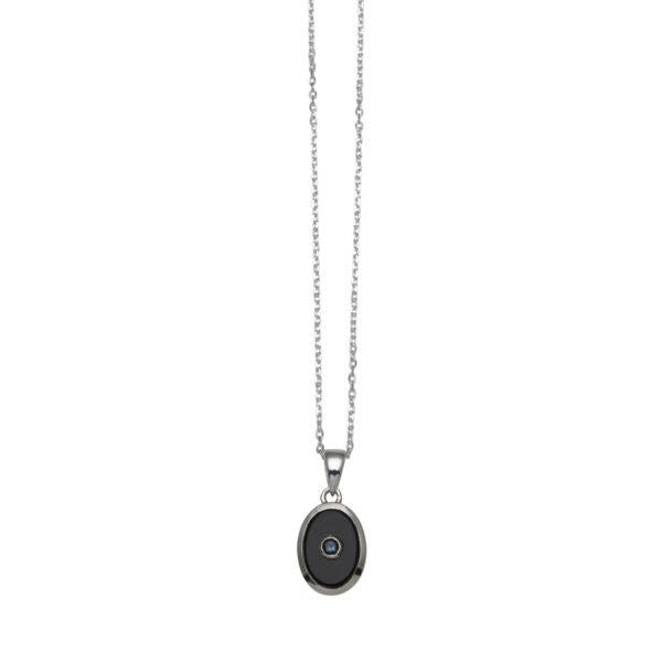 Von Treskow Oval Black Onyx & Topaz Pendant On Belcher Chain