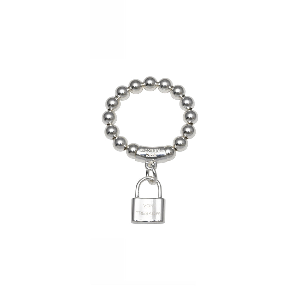 Von Treskow Hanging Tiny Padlock Charm Stretch Ball Ring SRS