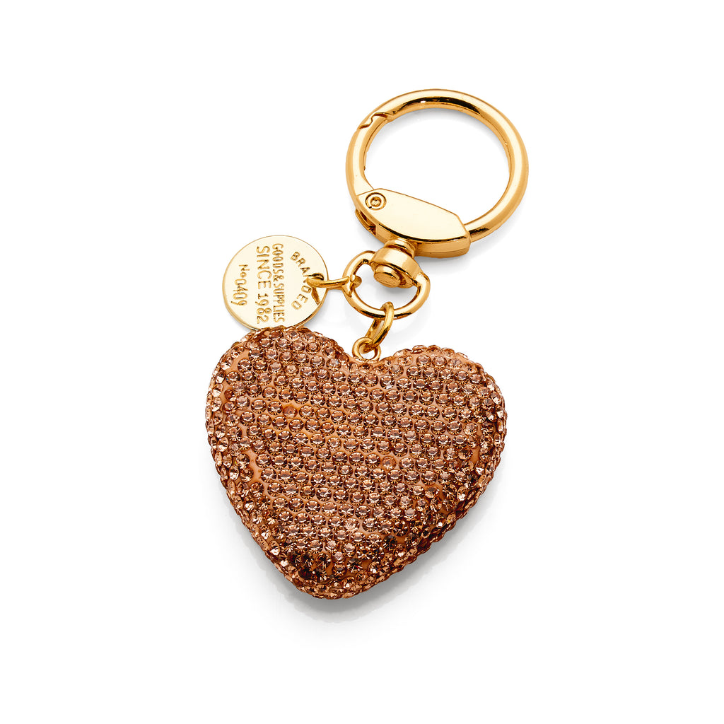 Gold Tone Blush Coloured Crystal Heart Keyring PKR41