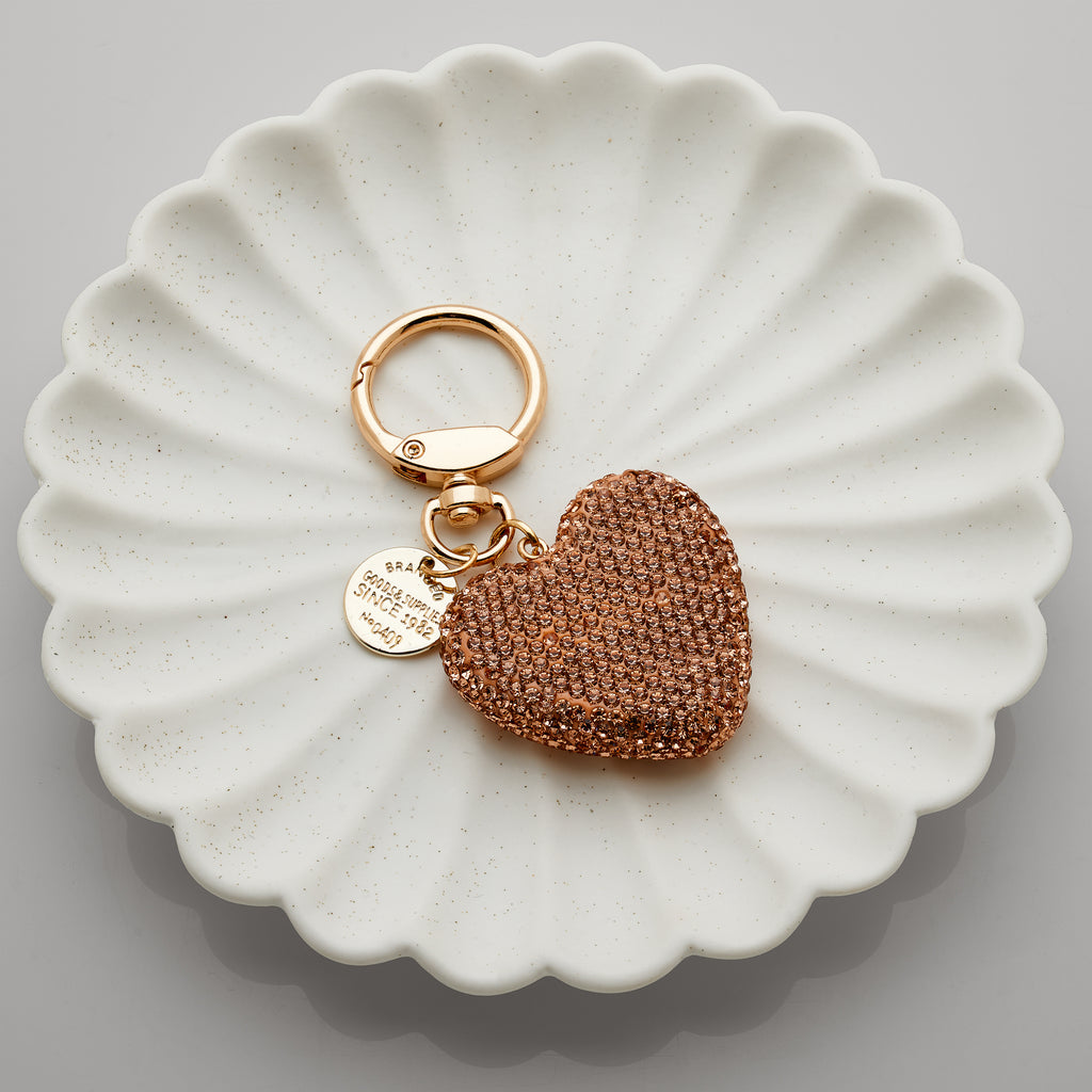 Gold Tone Blush Coloured Crystal Heart Keyring PKR41