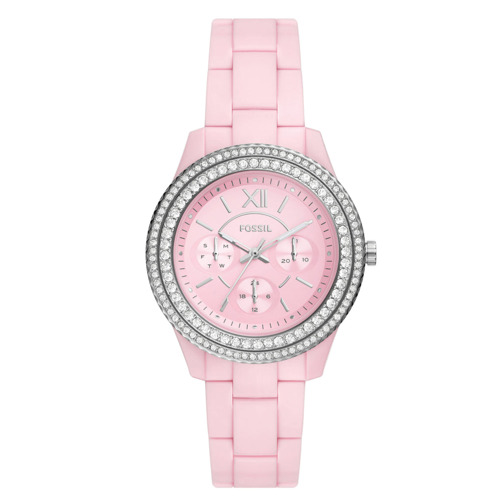 Fossil 'Stella' Pink Multi-function 37mm Crystal Bezel Watch