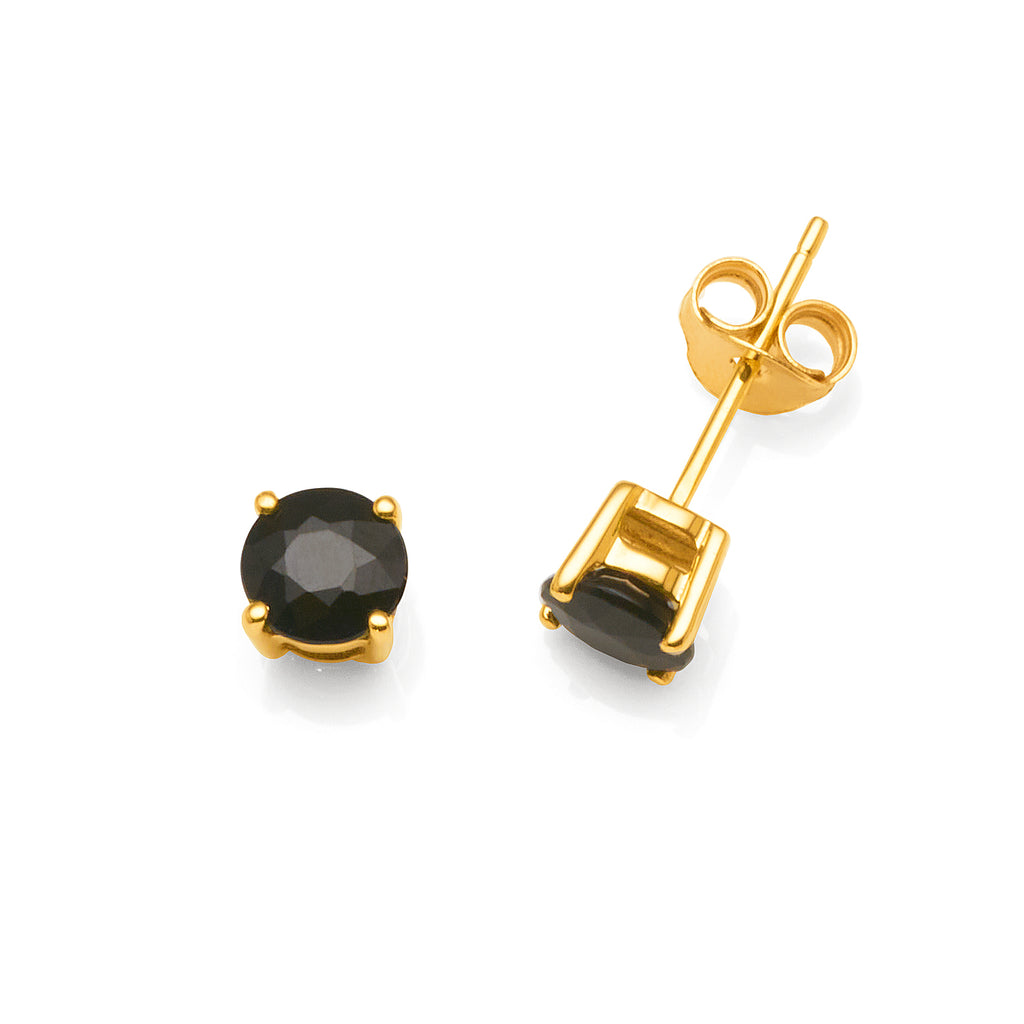 9ct Gold 5mm Round Natural Sapphire 4-Claw Stud Earrings