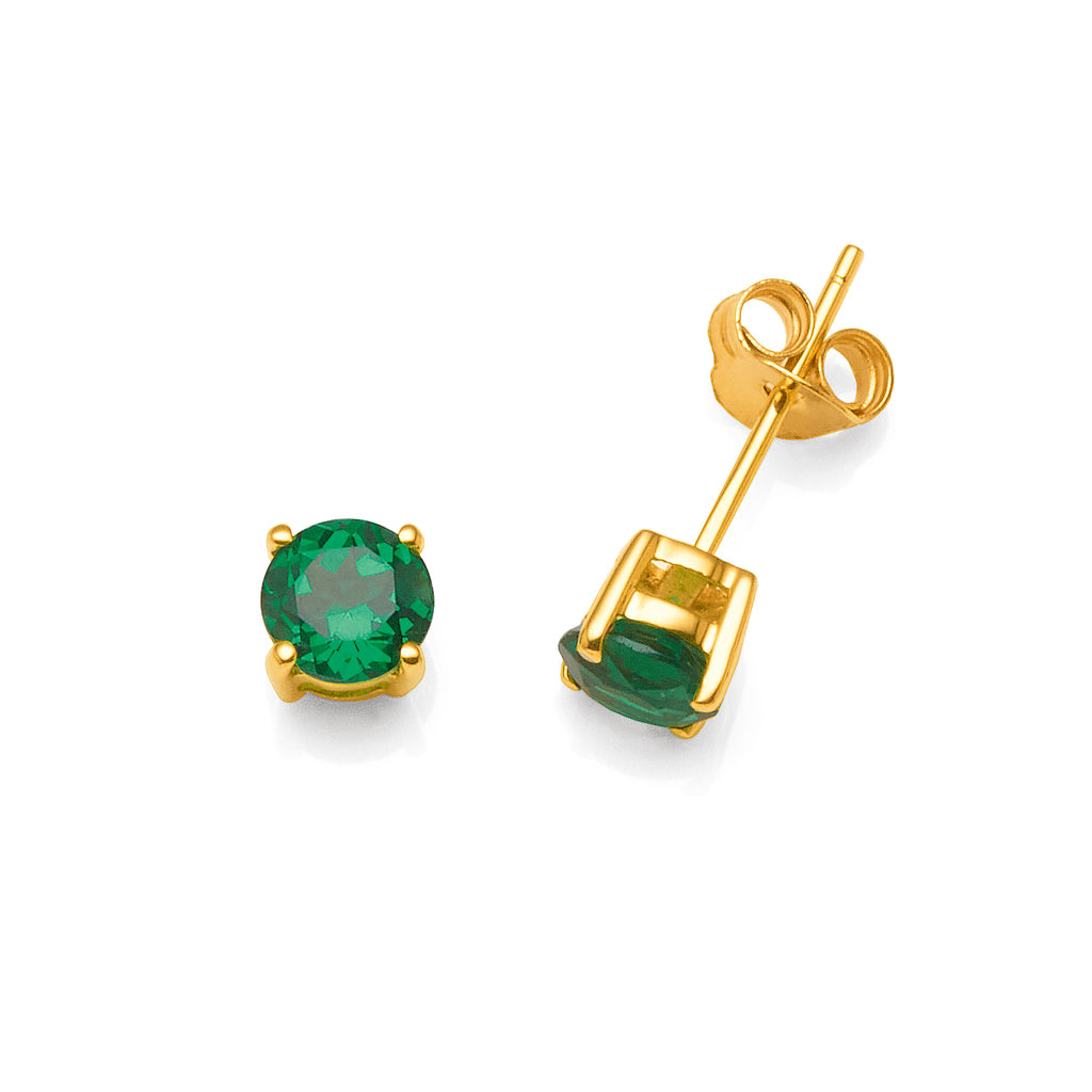 9ct Gold 5mm Round Created Emerald 4-Claw Stud Earrings