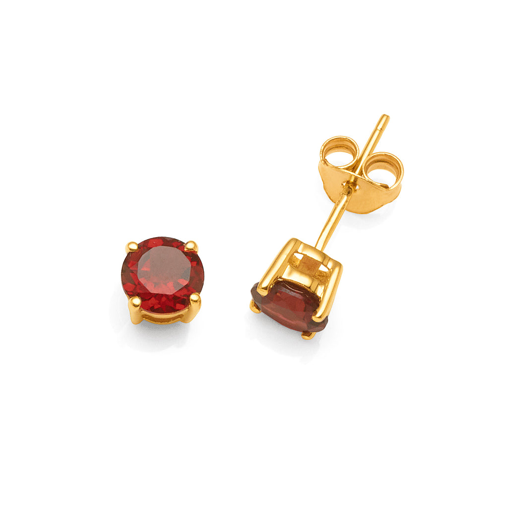 9ct Gold 5mm Round Garnet 4-Claw Stud Earrings