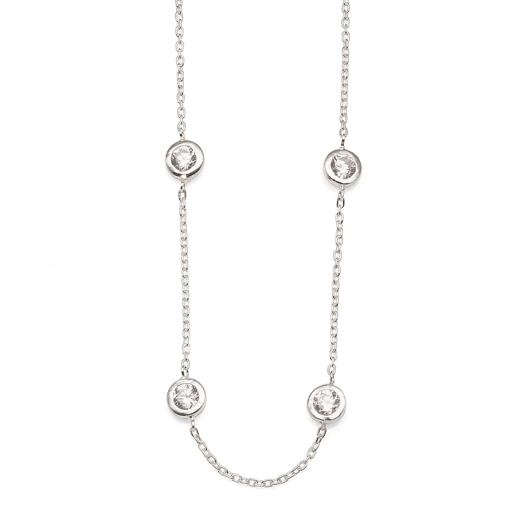 Sterling Silver Bezel Set Cubic Zirconia Cable Chain Necklet