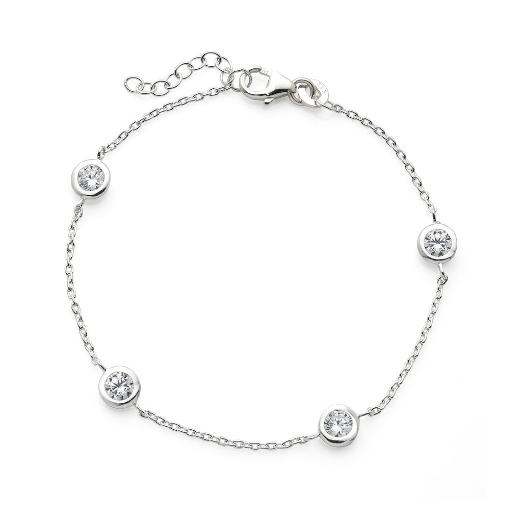 Sterling Silver 17+2cm Cable Chain & Cubic Zirconia Bracelet