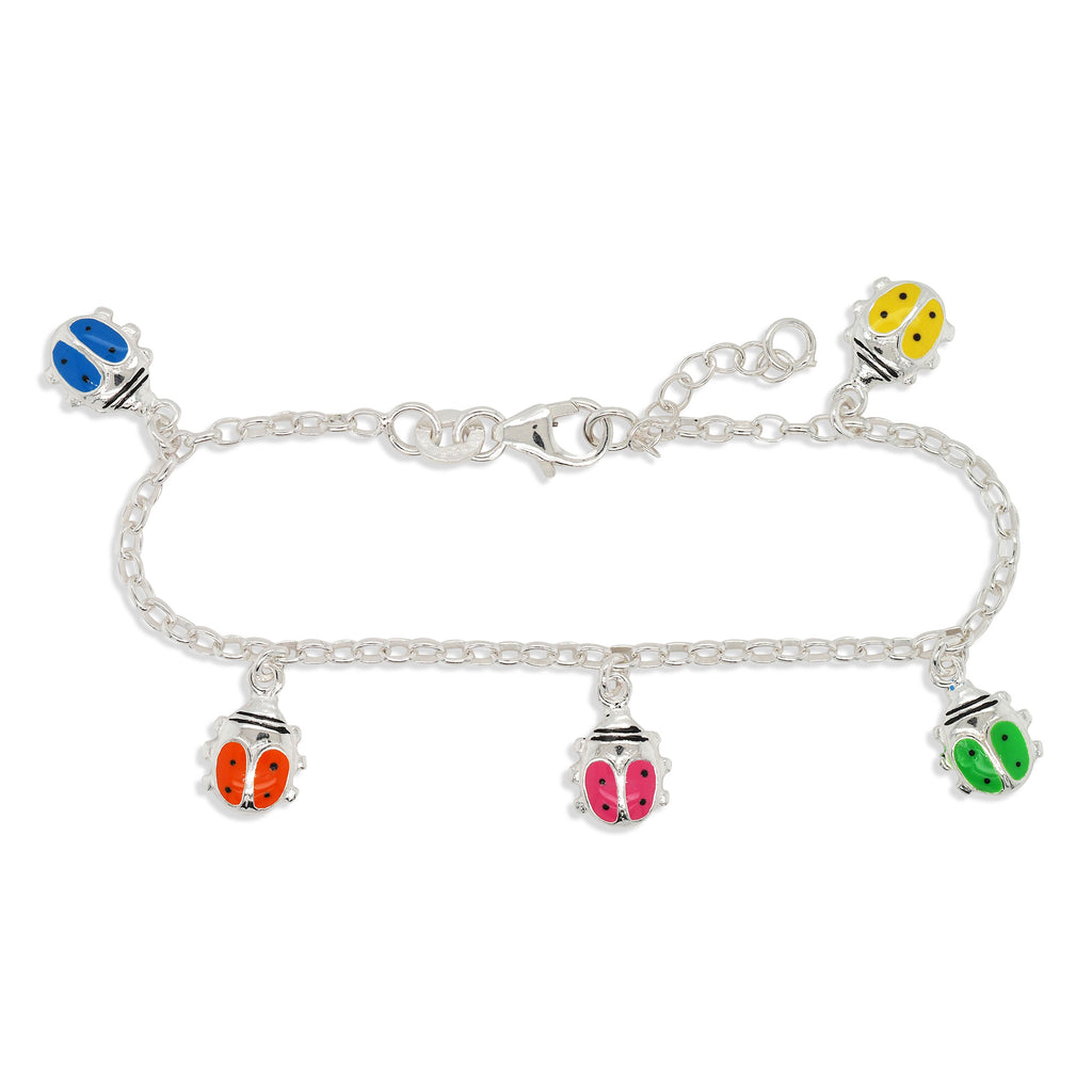 Sterling Silver Multi-Colour Ladybug Cable Bracelet