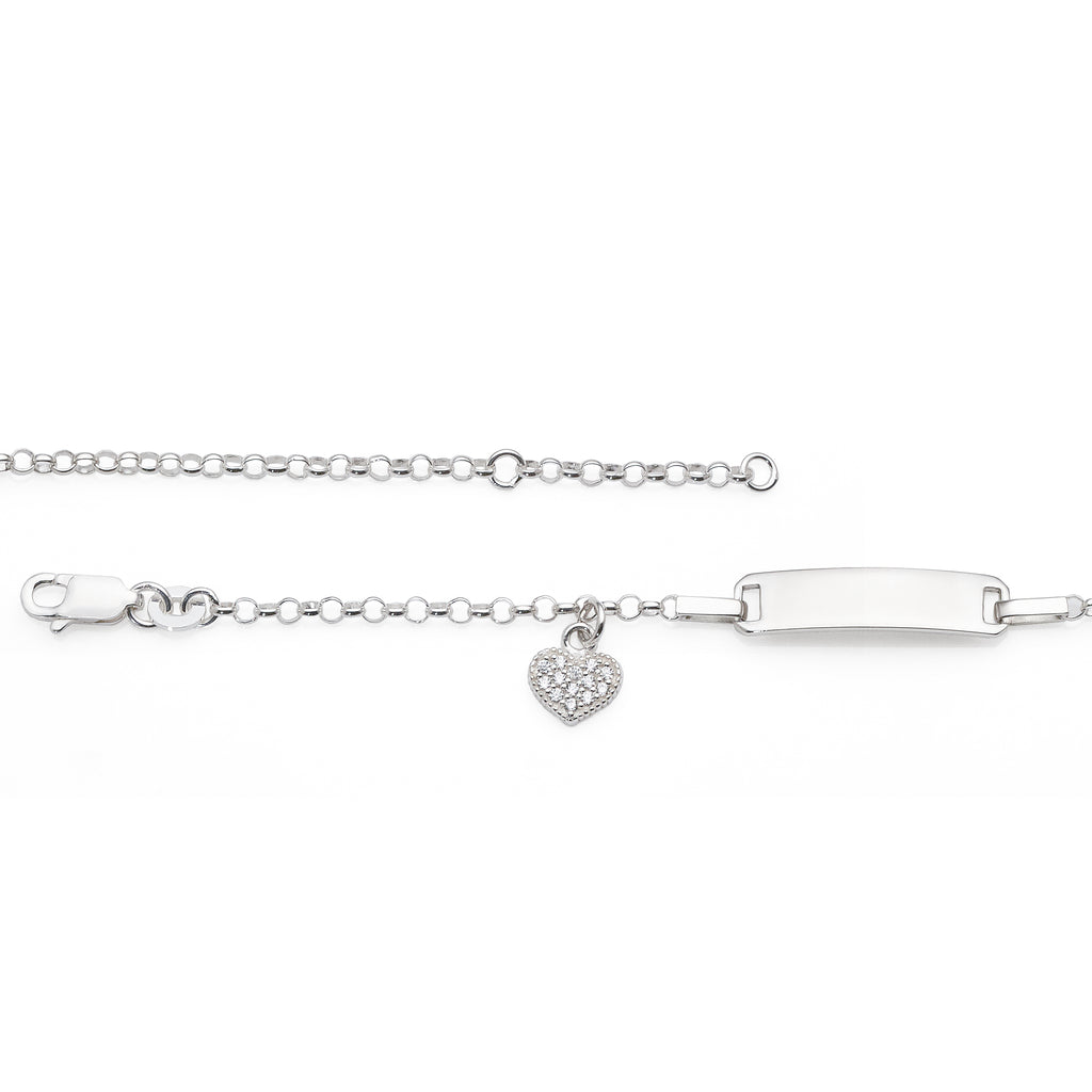 Sterling Silver Cubic Zirconia Belcher Heart Charm ID Bracel