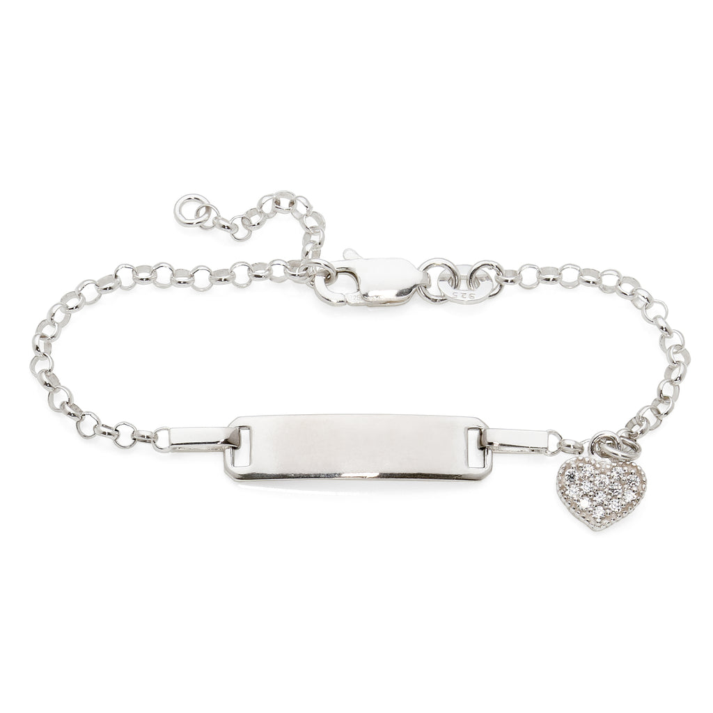 Sterling Silver Cubic Zirconia Belcher Heart Charm ID Bracel