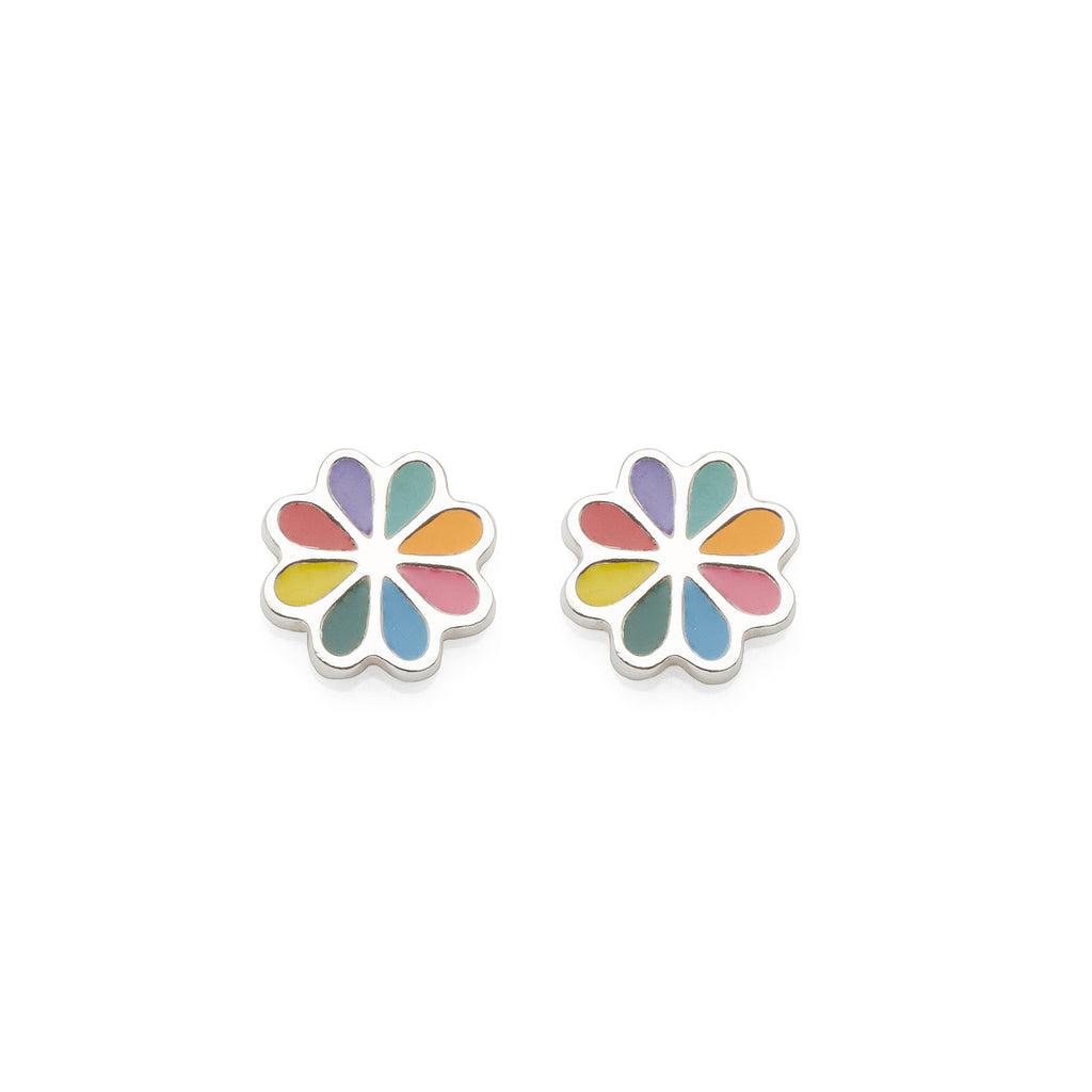 Sterling Silver Multi-Colour Enamel Flower Stud Earrings