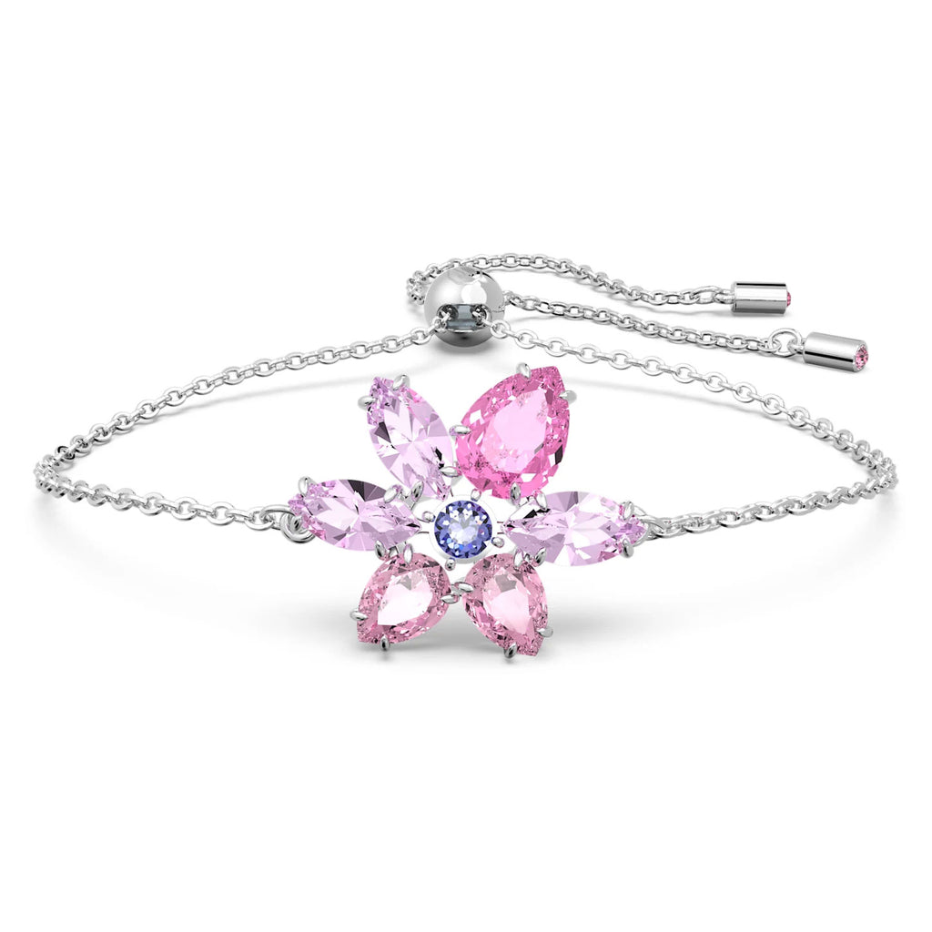 Swarovski 'Gema' Rhodium Plated Pink Crystal Flower Bracelet