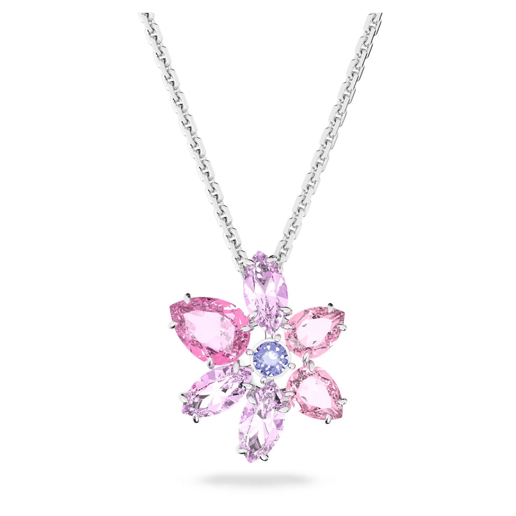 Swarovski 'Gema' Rhodium Plated Pink Crystal Flower Pendant