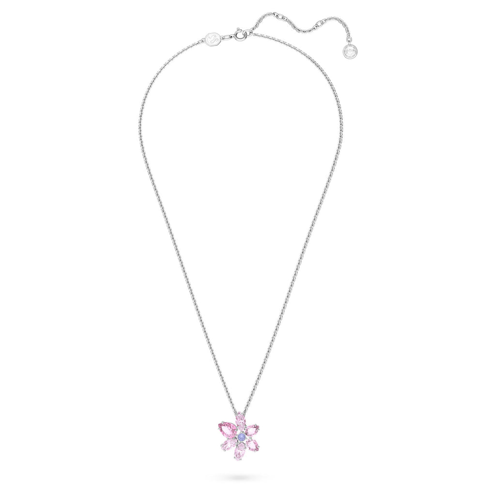 Swarovski 'Gema' Rhodium Plated Pink Crystal Flower Pendant