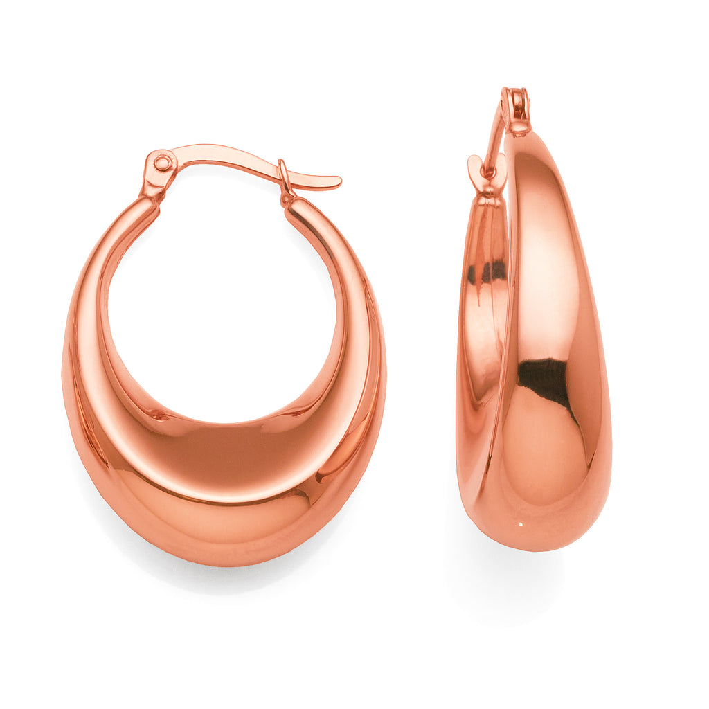 Rose Gold Bonded Puff Tapered Oval Hoop Earrings