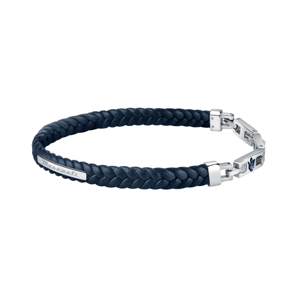 Maserati Blue Plaited Leather & Stainless Steel Bracelet JM2