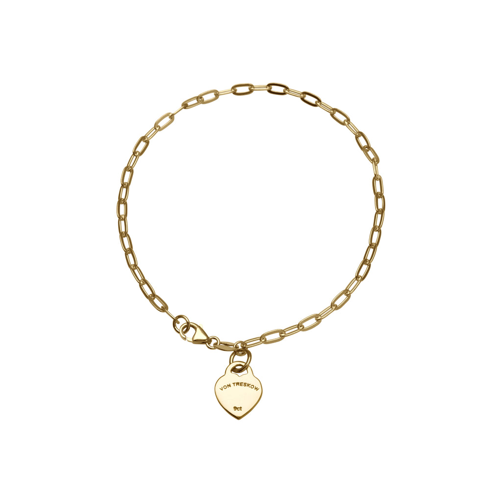 Von Treskow Luxe 9ct Gold Flat Heart Charm Clip Link Bracele
