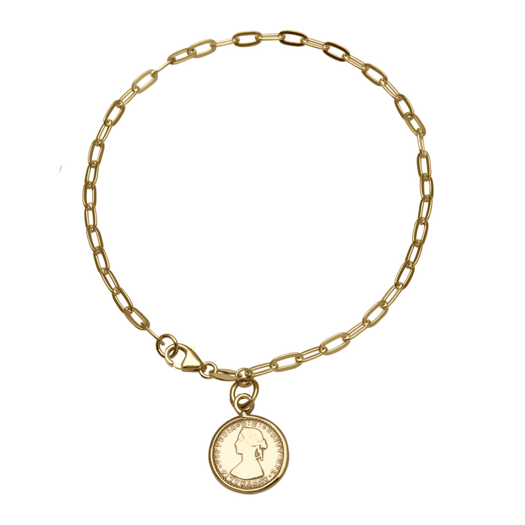 Von Treskow Luxe 9ct Gold Mini Coin Charm Clip Link Bracelet
