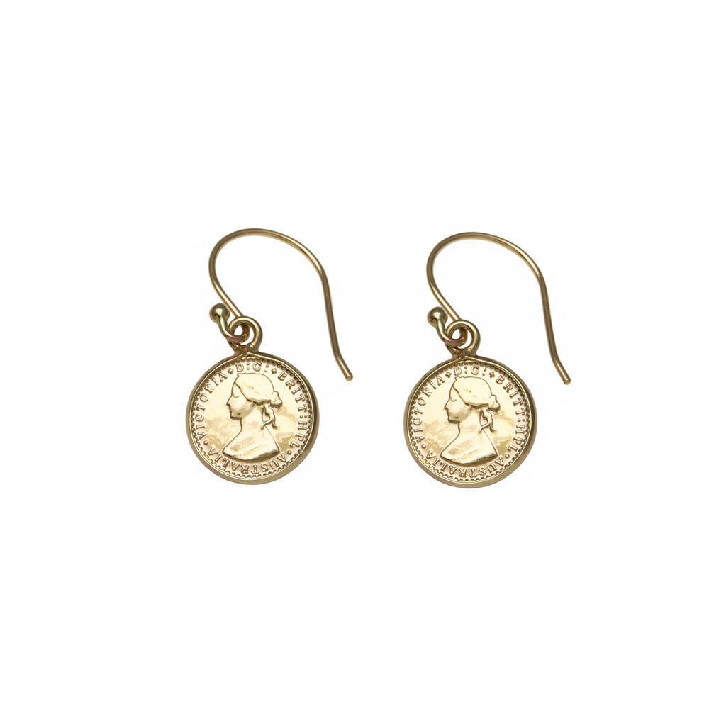 Von Treskow Luxe 9ct Yellow Gold Mini Coin Hook Earrings LUX