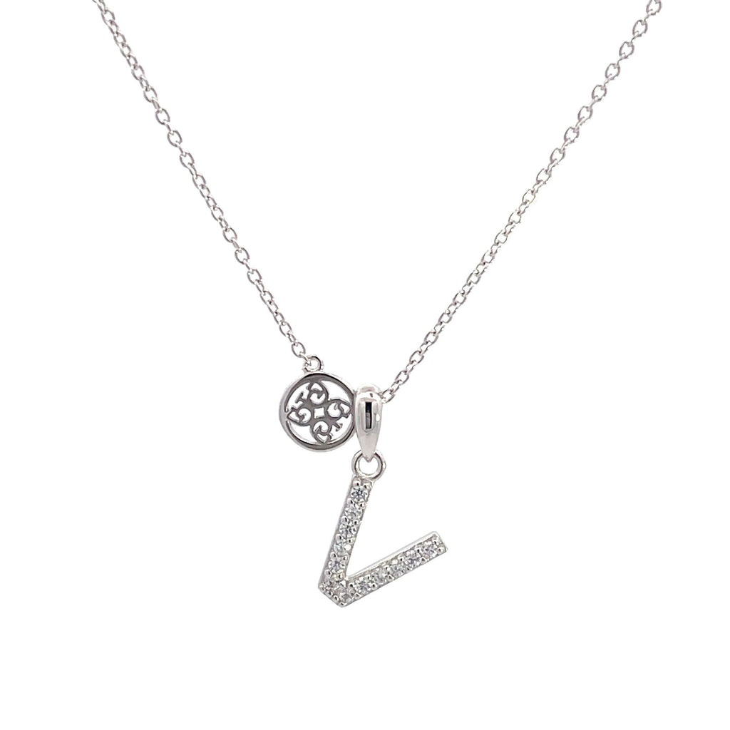 Georgini Sterling Silver Cubic Zirconia 'V' Initial Pendant