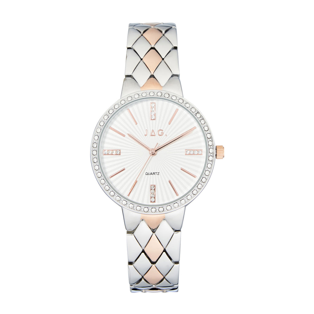 Jag 'Bamoral' Stainless Steel & Rose Tone Crystal Watch J271