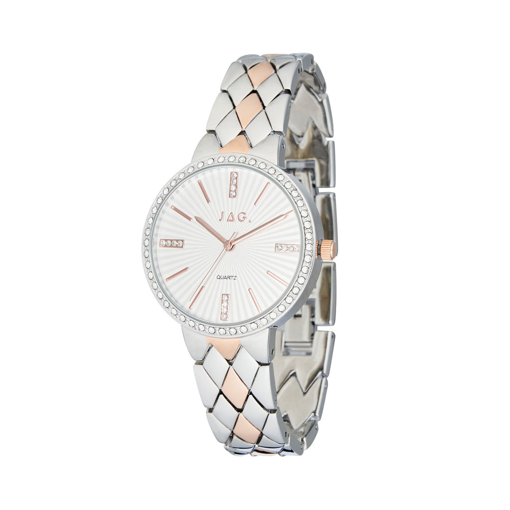 Jag 'Bamoral' Stainless Steel & Rose Tone Crystal Watch J271