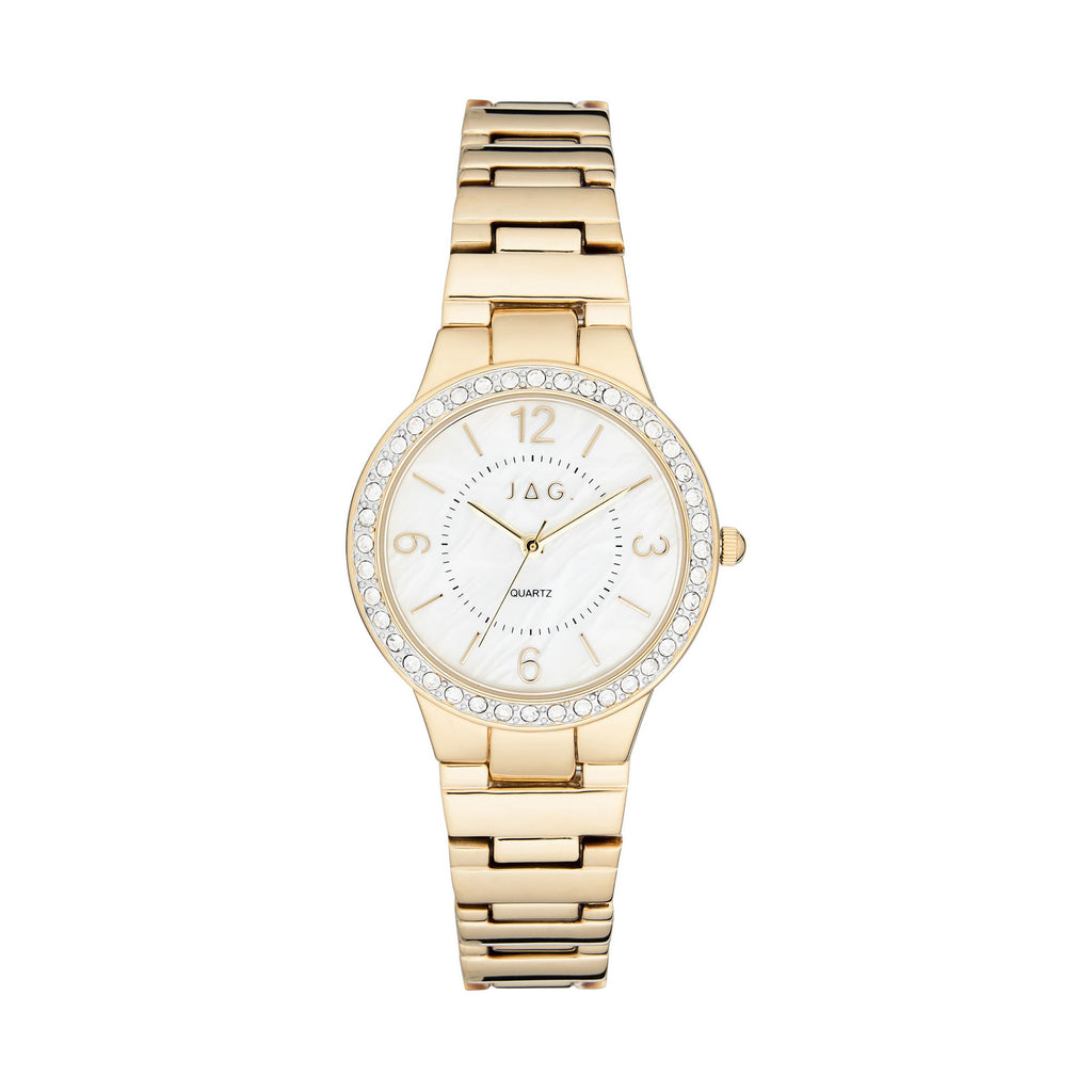 Jag 'Coolum' Gold Tone Mother Of Pearl Crystal Watch J2713A