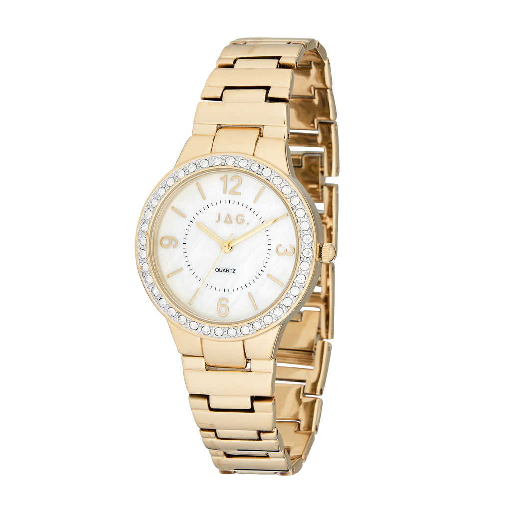 Jag 'Coolum' Gold Tone Mother Of Pearl Crystal Watch J2713A