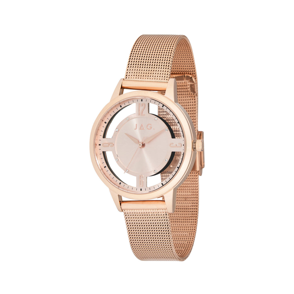 Jag 'Como' Rose Tone Mesh Analogue Watch J2704A