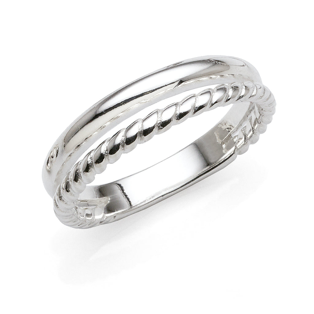 Sterling Silver Split Plain & Twist Band