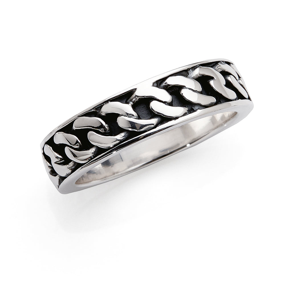 Sterling Silver Oxidised Chain Link 7mm Band