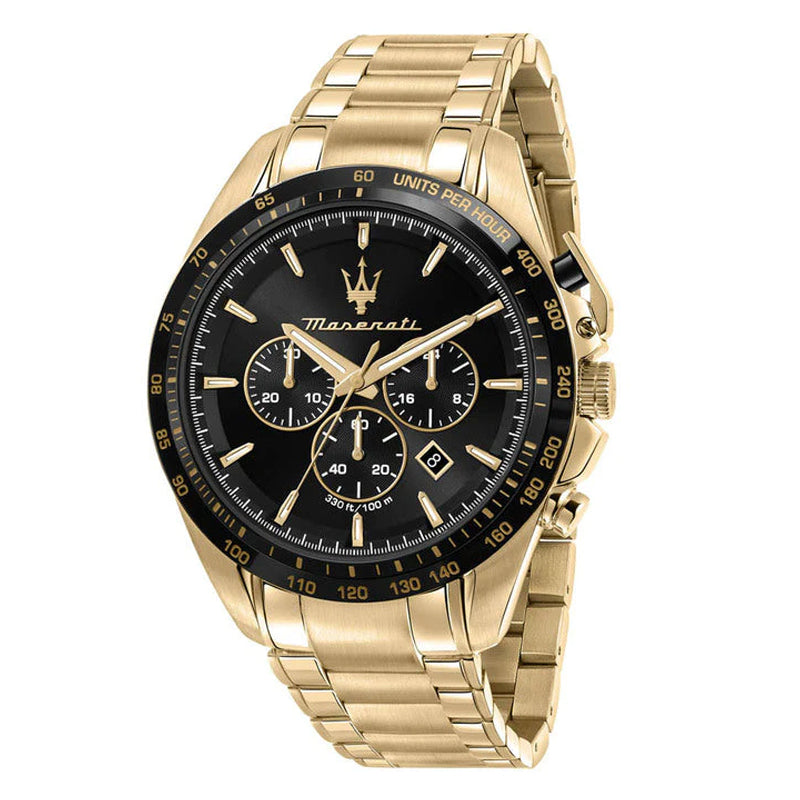 Maserati Traguardo 45mm Gold Chronograph Black Dial Watch R8