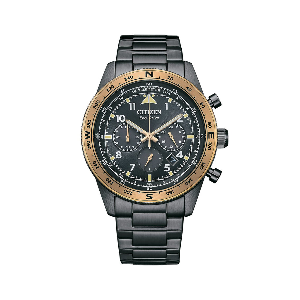 Citizen Eco-Drive Black & Gold Chronograph Watch CA4556-89E