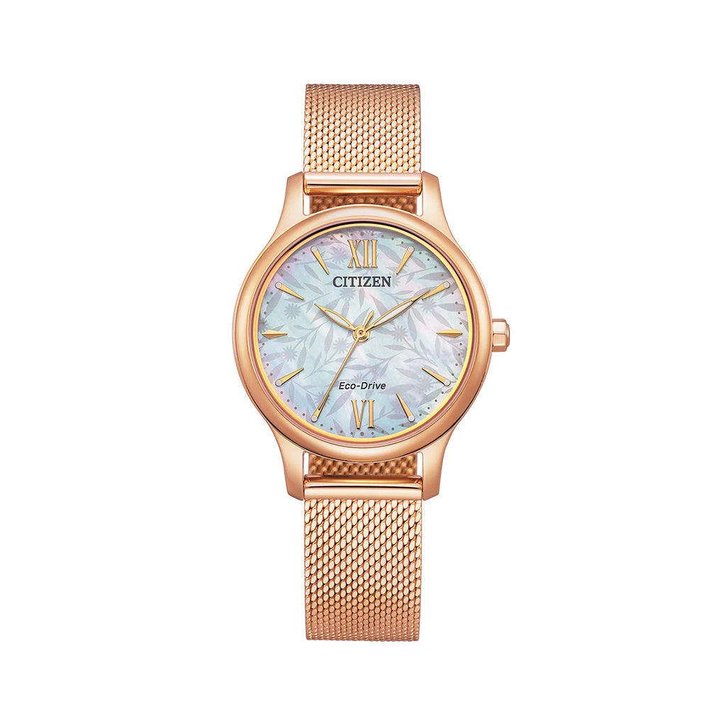 Citizen Eco-Drive Rose Tone Mother Of Pearl Mesh Watch EM089