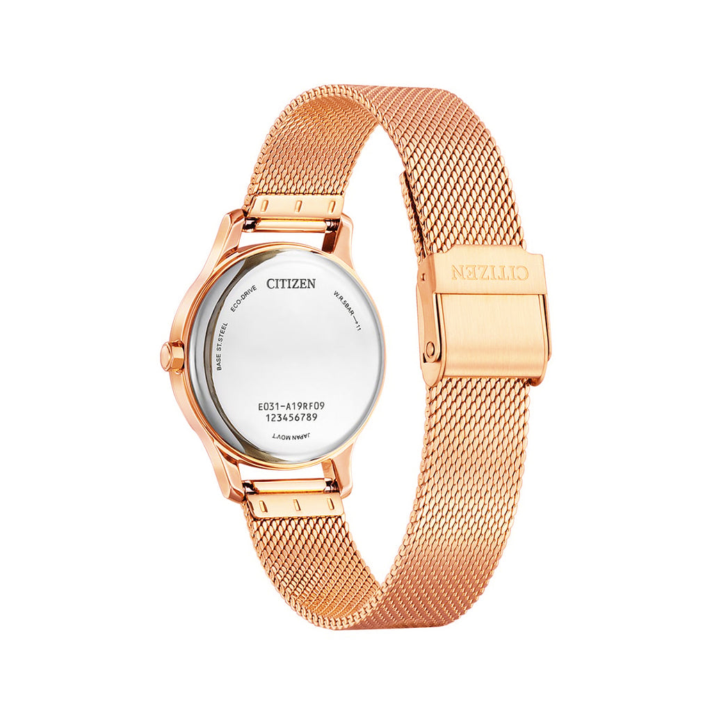 Citizen Eco-Drive Rose Tone Mother Of Pearl Mesh Watch EM089