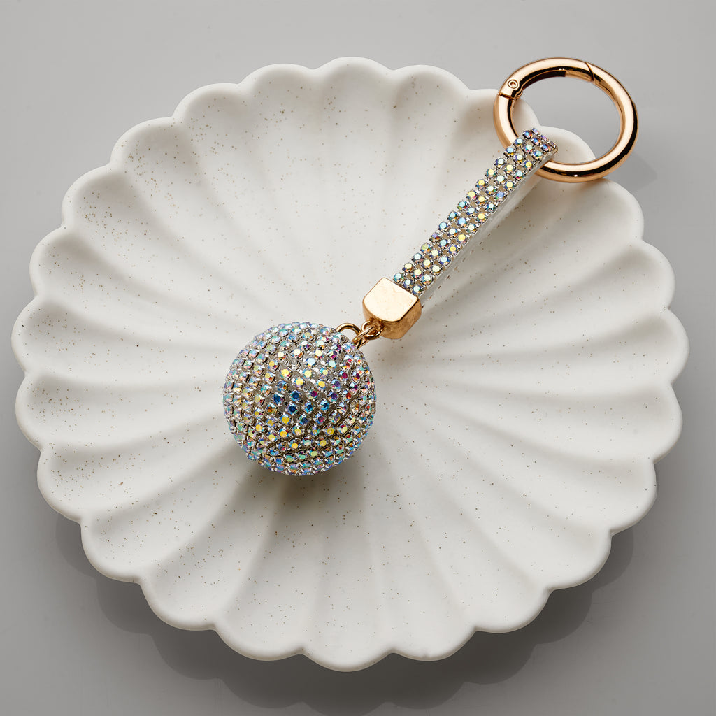 Gold Tone Crystal Disco Ball Keyring PKR37