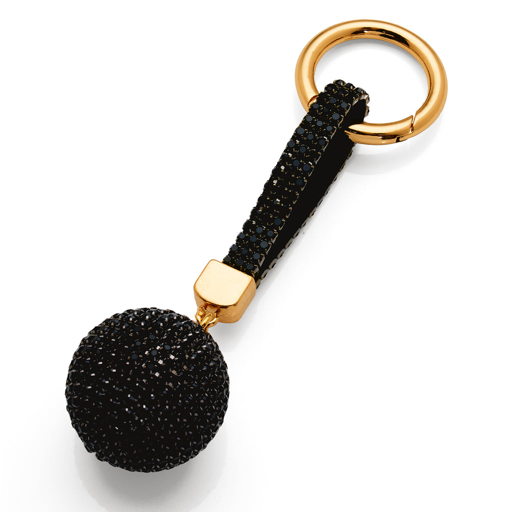 Gold Tone Black Crystal Disco Ball Keyring PKR38