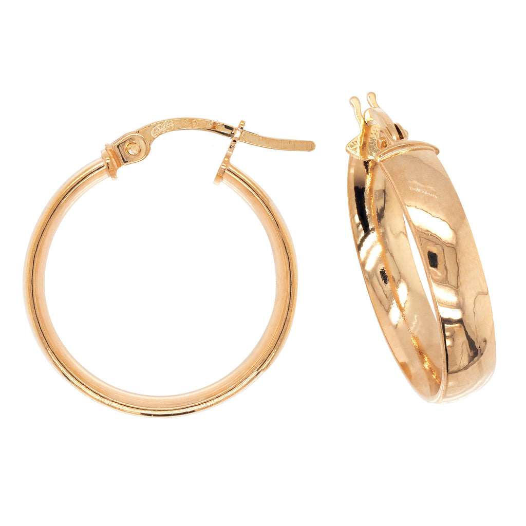 9ct Gold 15mm Half Round Tube Hoop